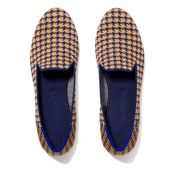 ROTHY'S Sapphire Camel Houndstooth Loafer Flat Slip On Round Toe Brown Blue 12 - Picture 1 of 10